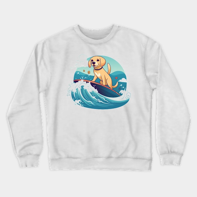 Surfing Pooch Crewneck Sweatshirt by apsi